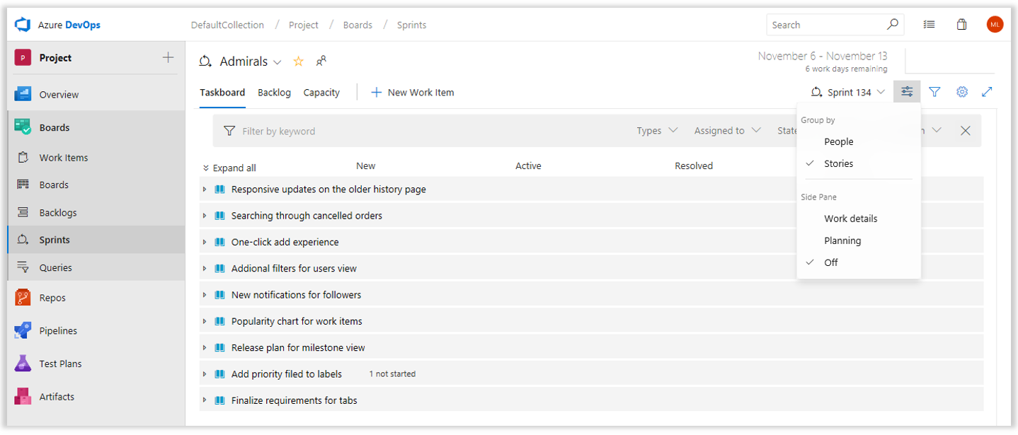 screenshot of Azure DevOps Server